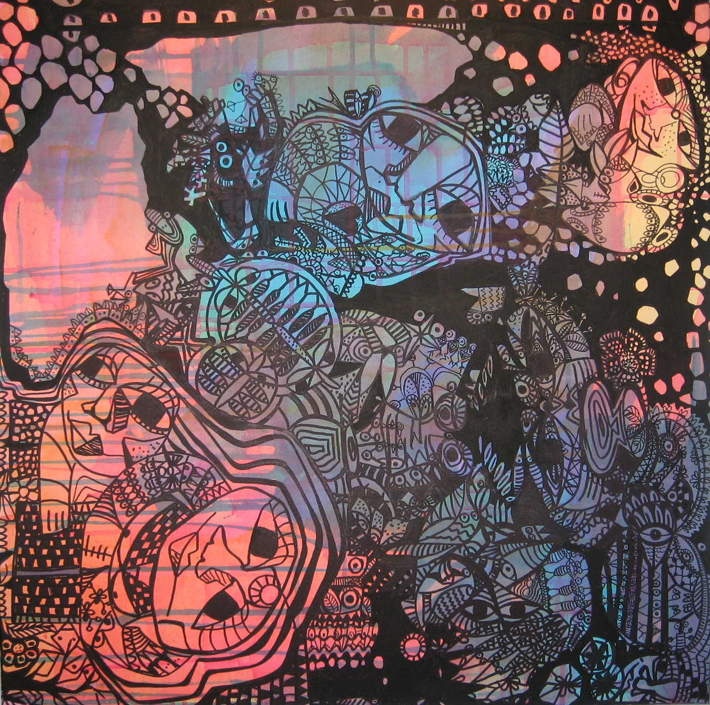 Tush på Akryl 2, 70x70cm, Titel Godnathistorier, Beskrivelse Der, hvor alt kan ske, mellem drøm og virkelighed. Pris 3000